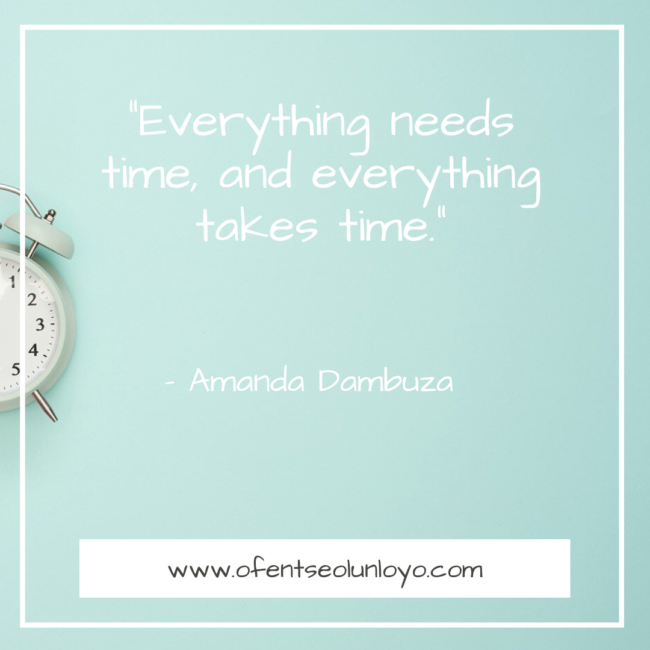 "Everything needs time, and everything takes time." - Amanda Dambuza Quote